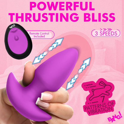 Thrusting and Vibrating Silicone Butt Plug - Purple