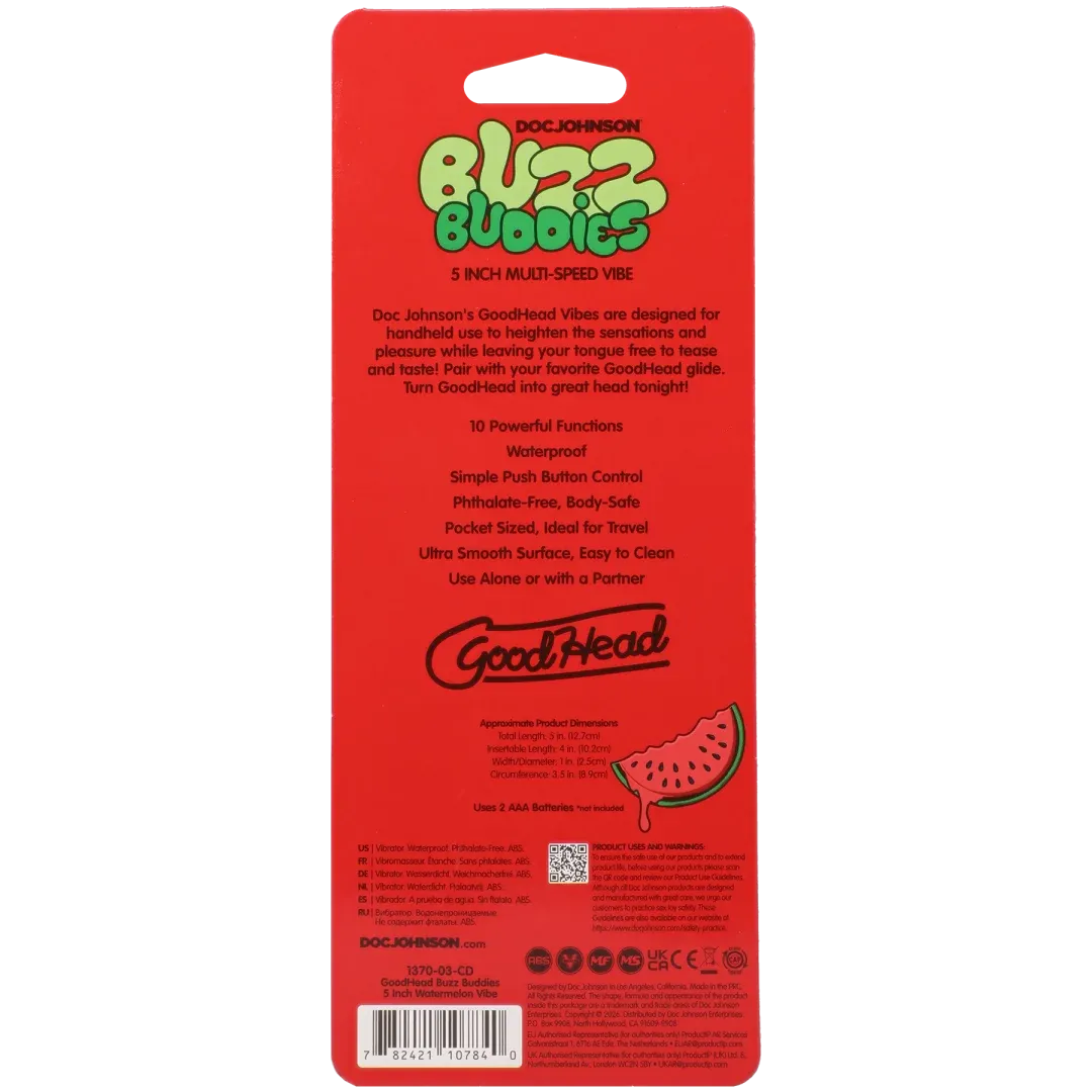 Goodhead - Buzz Buddies - 5 Inch Muti-Speed Vibe Watermelon