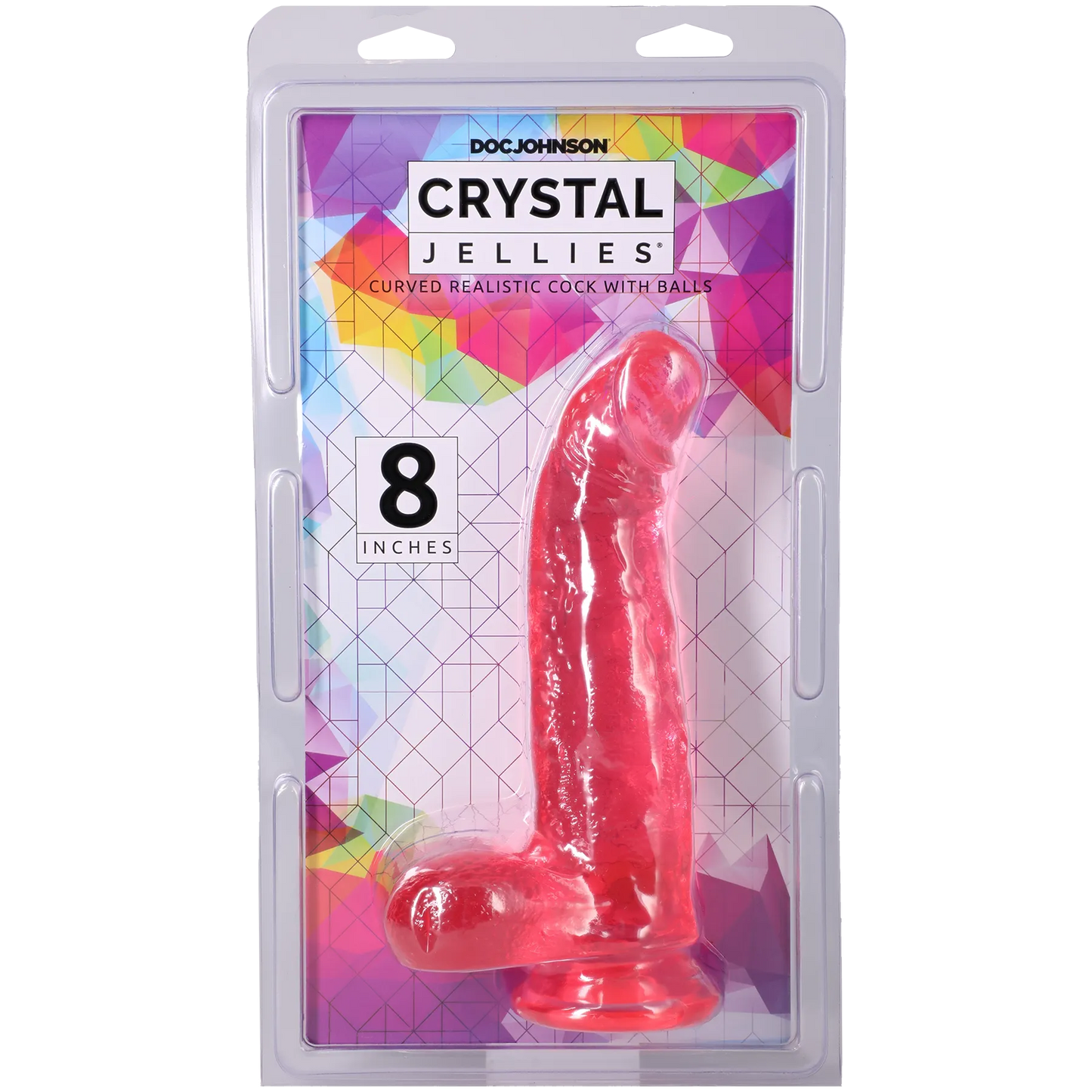 Crystal Jellies - Curved Realistic Cock With Balls - 8 Inch Pink