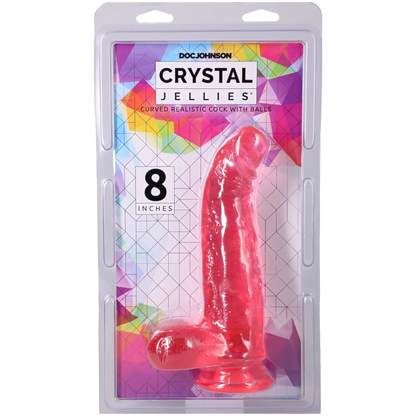 Crystal Jellies - Curved Realistic Cock With Balls - 8 Inch Pink